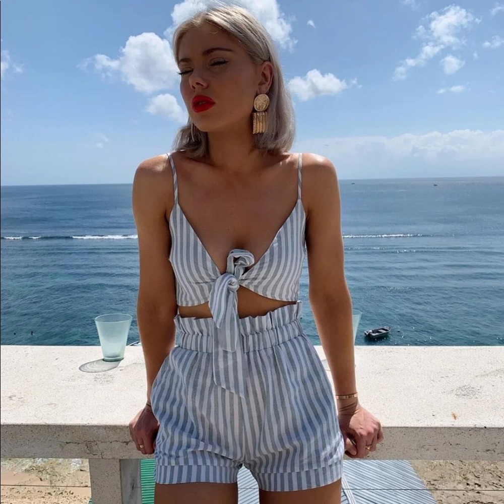 In The Style x Laura Jade Stone front tie crop top